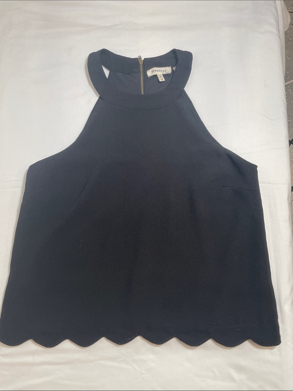 Monteau Black Scalloped Hem Halter Camisole crop sleeveless high neck M